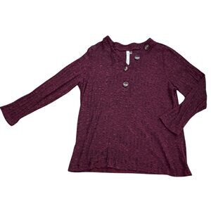 NY Collection Womens 3/4 Sleeve Ribbed Blouse-Deep Red-Size L-GUC
